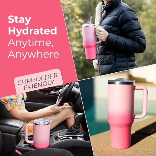 40 oz Tumbler With Handle and Straw Made of Stainless Steel