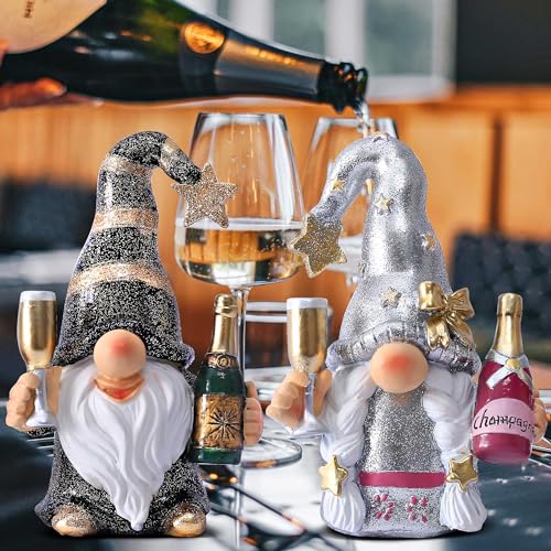 Champagne Gnomes Mother's Day Decorations for Home Party Gnomes Figurines Wine Bar Decor Gnomes Gifts for Women Champagne Birthday Wedding Party Unique Birthday Housewarming (2 Count)