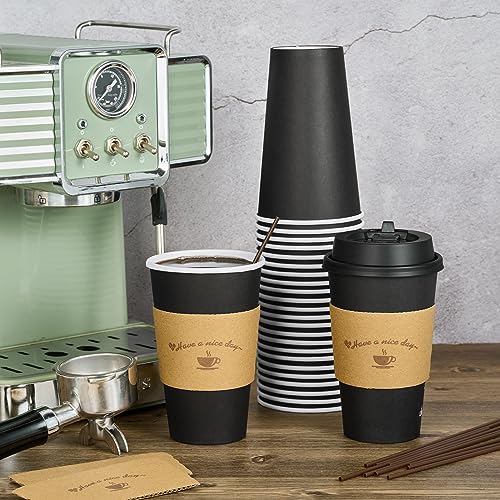 100 Pack 16 oz Paper Coffee Cups with Lids