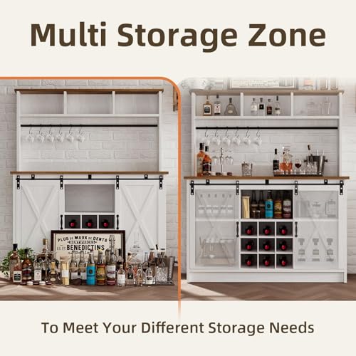 47" Farmhouse Coffee Bar with Storage Hutch & Wine Rack