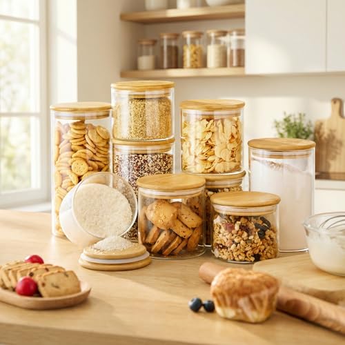 53 oz Round Glass Food Storage Containers with Airtight Bamboo Lids (4 Count)