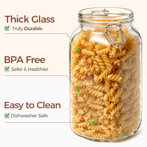 Large Square Glass Jars with Airtight Lids 78 oz 3 Pack Wide Mouth (3 Count)