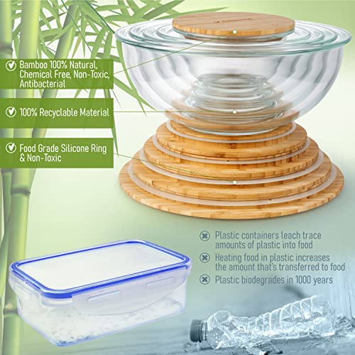 Stackable Glass Mixing Bowls with Bamboo Lids Set of 5