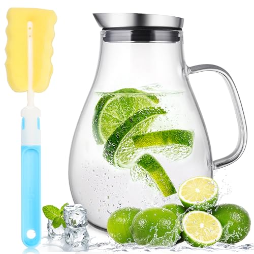 2 Liter 68oz Glass Pitcher with Lid and Handle