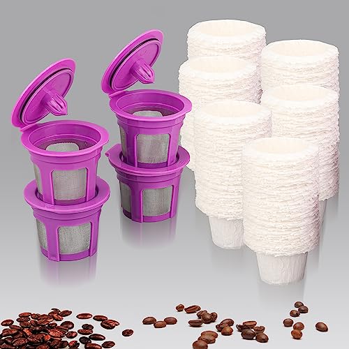 600 Count Disposable Paper Coffee Filters with 4 Pack Reusable K Cups (604 Count)