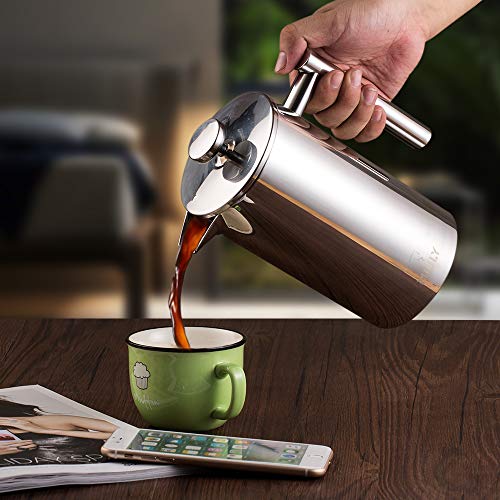 34oz French Press Coffee Maker Stainless Steel Insulated Coffee Press Stainless Steel French Press 1 Liter