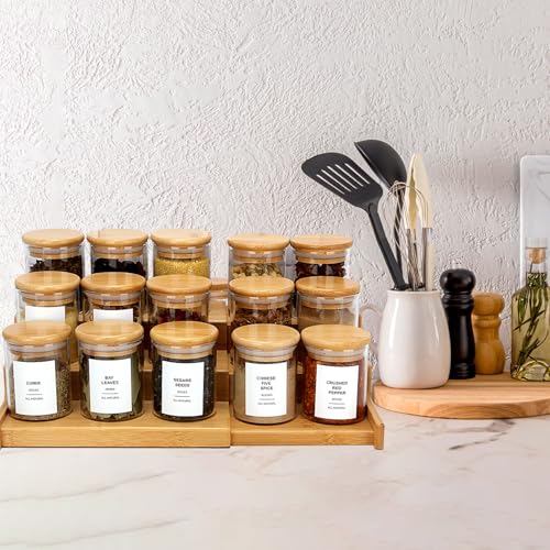 4OZ Glass Spice Jars with Bamboo Lids and 315 Labels