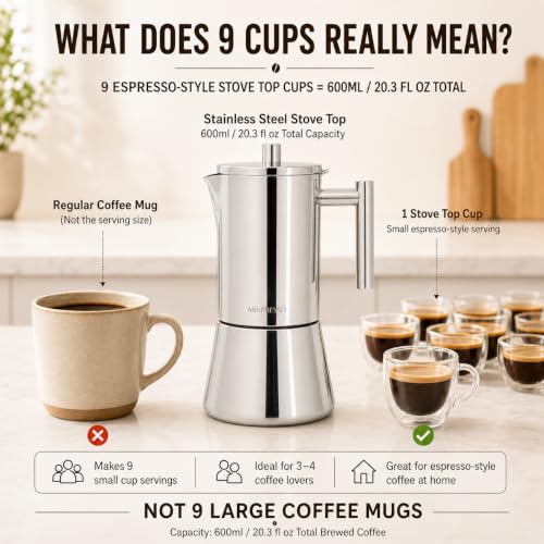 9 Cup Stainless Steel Moka Pot Stovetop Espresso Coffee Maker