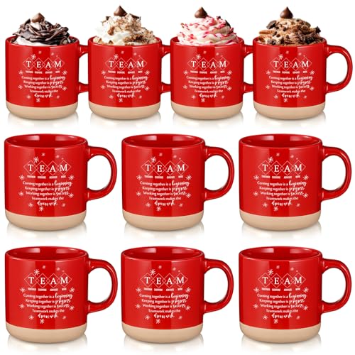 10 Pcs Team Gifts for Employees Bulk 13 oz Thank You Mugs Gifts Bulk Cups Red Team Cups Inspirational Ceramic Coffee Mugs for Teacher Nurse Coworker Office Staff Manager (10 Count)