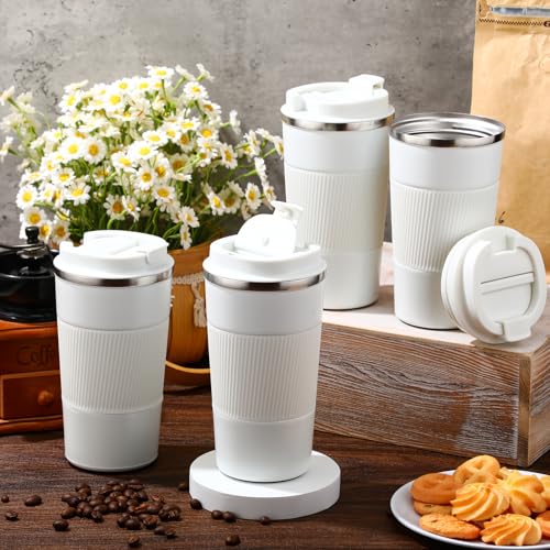4 Pack 16 oz Bulk Travel Coffee Mug with Lid Reusable Vacuum Insulated Coffee Tumbler Double Wall Thermal Stainless Steel Camping Tea Cup for Christmas Winter Drinks Employee Gift (4 Count)
