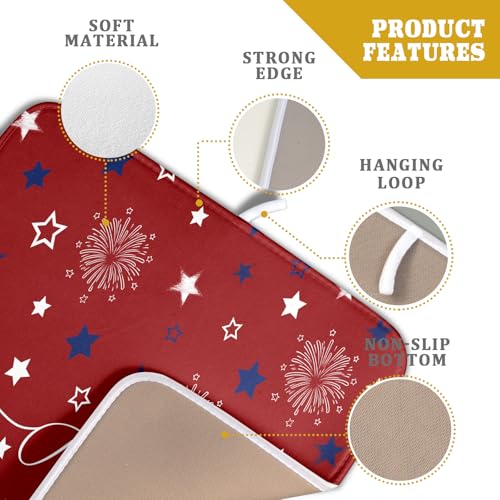 4th of July Dish Drying Mat 16"x18" Patriotic Usa Stars America Firework Dish Drainer Mats Independece Day Reversible Microfiber Dish Drying Pad for Kitchen Countertop Small Decor