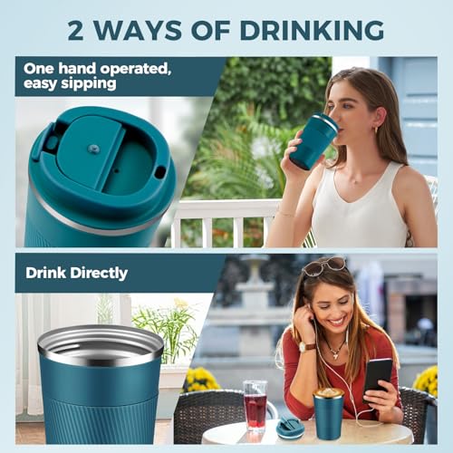 13 oz Stainless Steel Insulated Travel Coffee Mug with Fip Lid Bulk 2 Pack (2 Count)