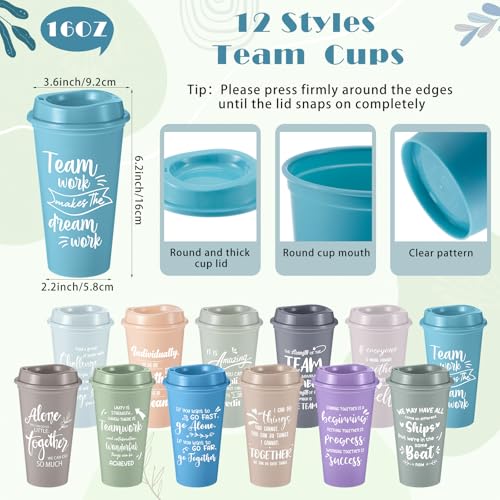 12 Set 48 Pcs Team Appreciation Gift Set Inspirational Employee Appreciation Gift Bulk 16 oz Coffee Cups with Team Notebook Pen Keychains for Staff Teacher (12 Count)