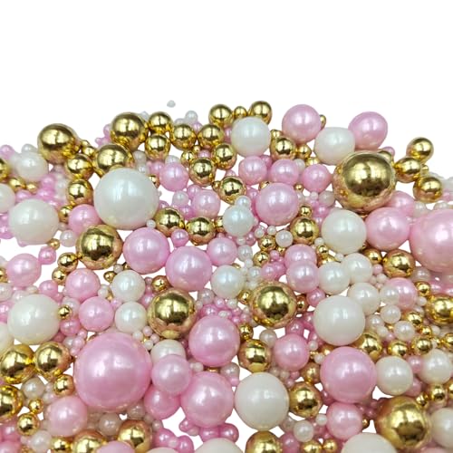 Edible White Pink Gold Sugar Pearls Candy Sprinkles 120G (4.23 Ounce)