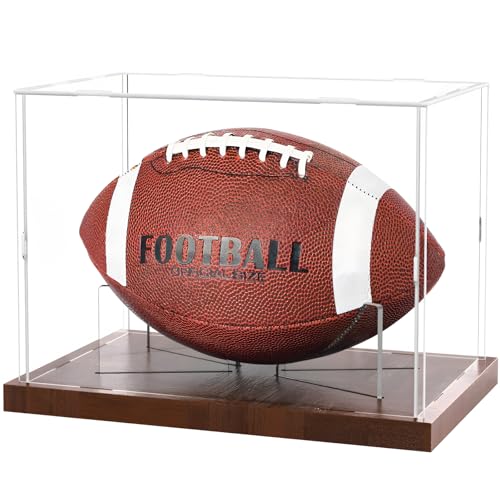 Full Size Acrylic Football Display Case Solid Wood Base