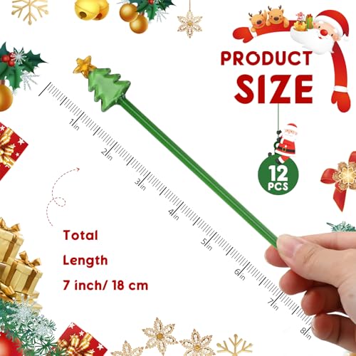 12 Pcs Christmas Glass Drink Stirrers 7 Inch Xmas Stir Sticks Reusable 3D Coffee and Cocktail Stirrers Hot Cocoa Bar Supplies for Holiday Party Favors (12 Count)