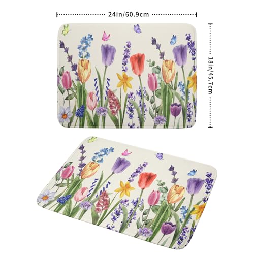 Spring Summer Floral Dish Drying Mat for Kitchen Counter 18x24 Inch Spring Flowers Dish Drainer Rack Mats Absorbent Kitchen Drying Mat Botanical Floral Drainer Rack Mats for Kitchen Countertop Decor