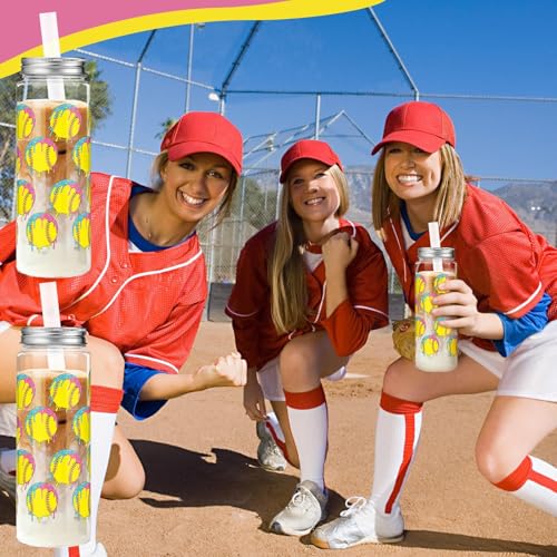 24 Pcs Ice Cream Softball Cups with Lids Straws (12 Count)