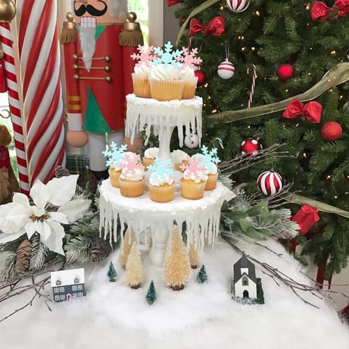 50Pcs Pink Edible Cupcake Cake Toppers Snowflake Cake Decorations for Christmas Winter Frozen Theme Party Supply Decoration Blue Pink (50 Count)