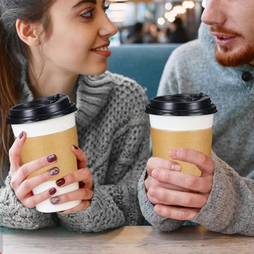 50 Pack 12 oz Disposable Coffee Cups With Lids and Sleeves (50 Count)