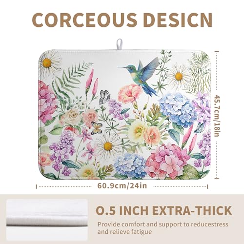Spring Floral Birds Dish Drying Mat Summer Butterfly Flowers Kitchen Dish Drying Pad Daisy Absorbent Dish Dryer Mat for Kitchen Countertops Microfiber Dishes Drainer Pad