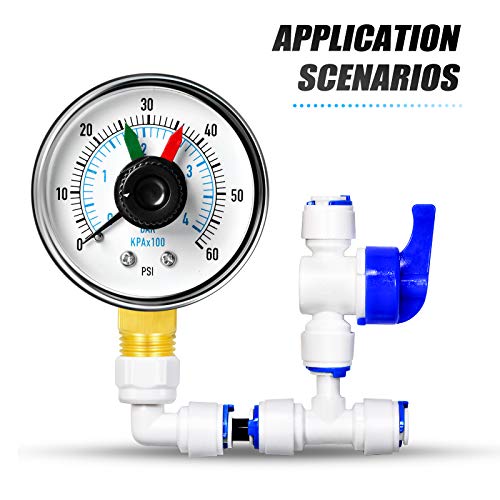 0-60Psi 1/4" NPT Pressure Gauge Box with dial for selecting Filter, 3-2-3% Accuracy, Center Back Mount, with 1/2" NPT and 3/8" NPT Hex Bushing