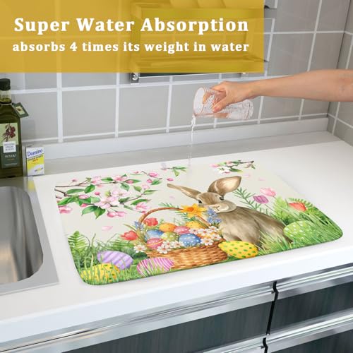 Easter Bunny Colorful Eggs Dish Drying Mat for Kitchen Counter