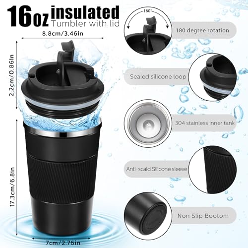 4 Pack 16 oz Bulk Travel Coffee Mug with Lid Reusable Vacuum Insulated Coffee Tumbler Double Wall Thermal Stainless Steel Camping Tea Cup for Christmas Winter Drinks Employee Gift