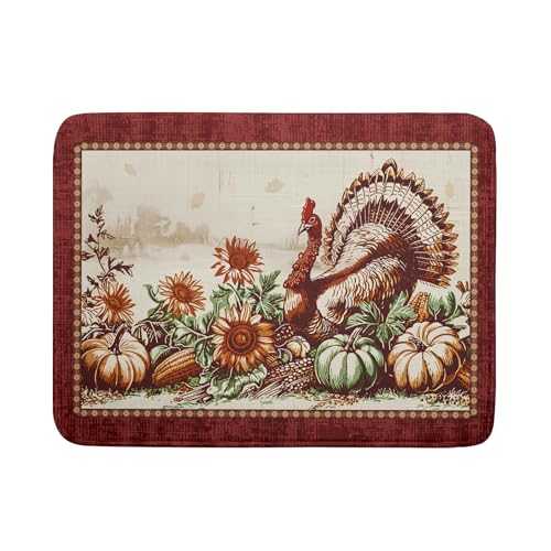 Rustic Turkey Dish Drying Mat for Kitchen Countertop 18x24 inch Fall Thanksgiving Pumpkin Sunflowers Harvest Dish Drainer Mats Fast Drying Farmhouse Country Dish Drying Pad Holiday Decor Large