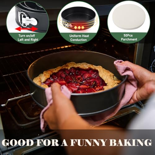 8 Inch Non stick Springform Pan with 50 Pcs Parchment Paper Cheesecake Pan with Removable Bottom Baking Mold Round Leakproof