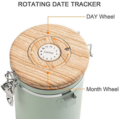 Coffee Canisters Airtight Coffee Bean Storage Container Kitchen Stainless Steel Food Storage Container with Scoop Date Tracker & CO2 Valve 61Fl Oz (60.8652 Fl Oz)
