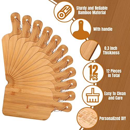 12 Packs Wooden Cutting Board Set with Handles 15 x 7 Inch Large Kitchen Serving Plain Chopping Board Bulk Gifts for Mom for Vegetables Meat Pizza Cheese Fruit Bread (12 Count)