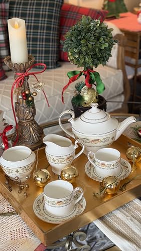 7 Pieces Porcelain Bone China Tea Sets Gold Rim Coffee Set British Tea Cups and Saucers