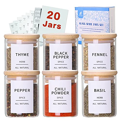 Glass Spice Jars with Bamboo Lids (20 Count)