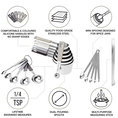 22 Piece Stainless Steel Measuring Cups and Spoons Set