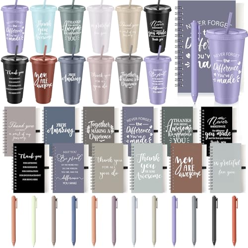 36 Pcs Employee Appreciation Gifts Bulk 24 oz Thank You Tumbler with Lid and Straw Mini Spiral Notebooks and Pens Appreciation Gifts for Team Employee Coworkers Teacher (36 Count)
