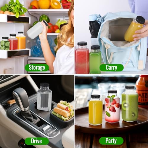 12 oz 6 Pack Glass Juice Bottles with Lids (6 Count)