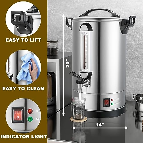 Commercial Coffee Maker 100 Cup Large Coffee Urn 4 Gallon 16L Industrial Coffee Dispenser 1300W Quick Brew Dual Wall Stainless Steel Hot Water Urn & Tea Maker for Catering