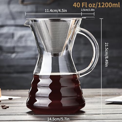 Pour Over Coffee Maker with Permanent Stainless Filter 40 fl oz (40 Fl Oz)
