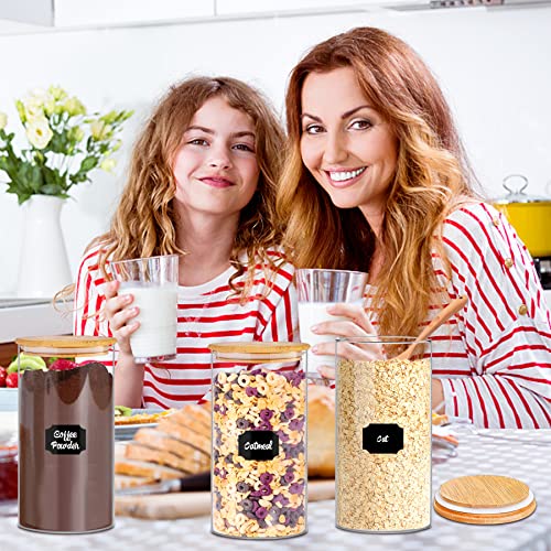 Glass Storage Jars 45 oz 4 Pcs Clear Glass Food Storage Containers with Airtight Bamboo Lid Stackable Kitchen Canisters for Candy (4 Count)