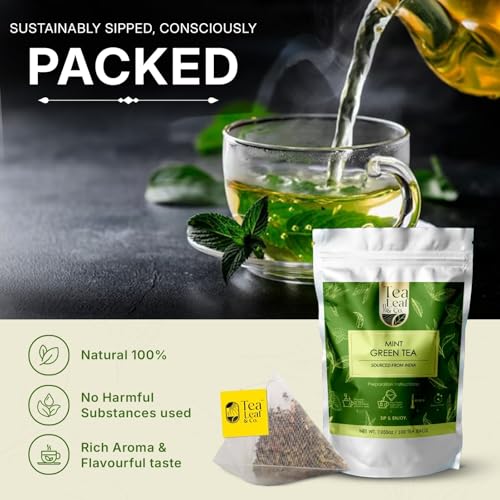 Tealeaf & Co. Mint Green Tea Bags Blended with Fresh Herbs (50 Count)