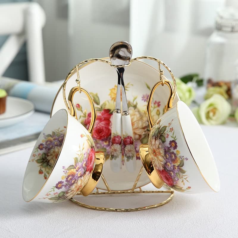 Coffee Mugs Pastoral Floral Bone Tea Cup Saucer Spoon Set 200ml Cafe Ceramic Coffee Cup Elegant Advanced Porcelain Teacup Dropshipping Mug Set
