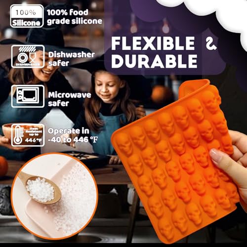 Mini Skull Molds Silicone Halloween for Candy Gummy Chocolate (4 Count)