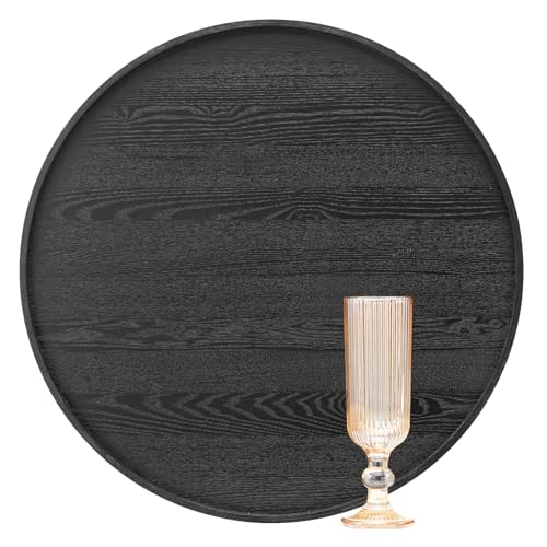 16 inch Round Solid Wood Serving Tray Extra Large Tea Coffee Snack Food Meals Serving Plate Non