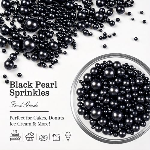Edible Black Pearl Sprinkles for Cake Decorating (5.29 Ounce)