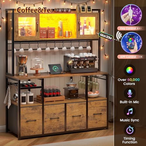 Bakers Rack with Power Outlet and LED Light