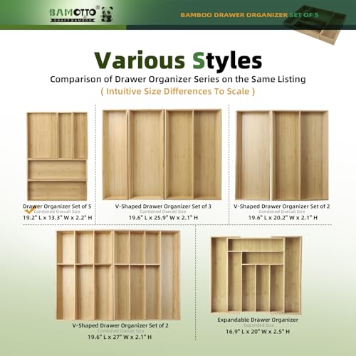 Stackable Bamboo Drawer Organizer Set of 5 for Kitchen (5 Count)