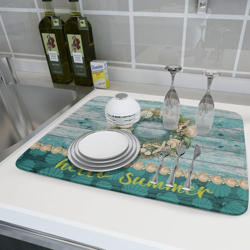 Hello Summer Dish Drying Mat for Kitchen Counter