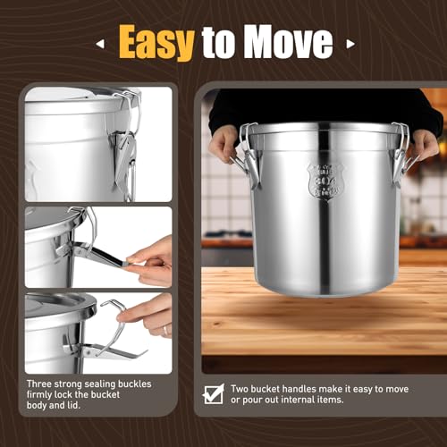 304 Stainless Steel Container 33L Airtight Food Storage Container with Lids & Locking Clips Stainless Steel Bucket for Kitchen
