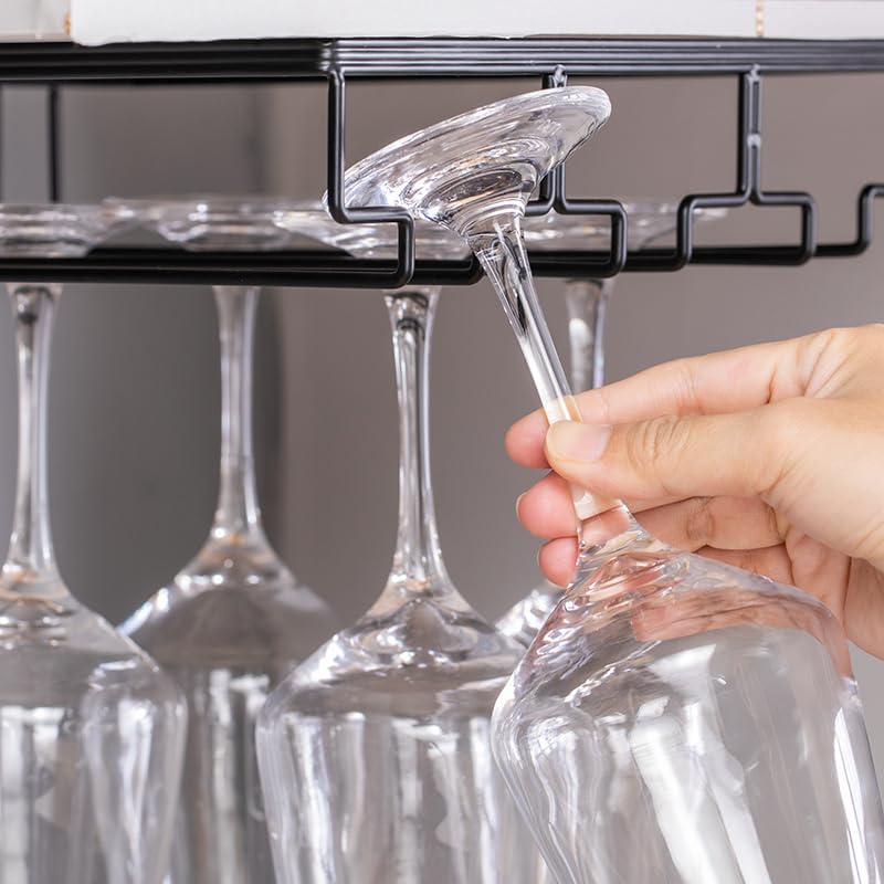 Wine Cup Holder Table Decoration Storage Hanger Metal Organizer for Bar Kitchen Stemware Rack Under Cabinet Stainless Steel Hanger Storage Shelf Black